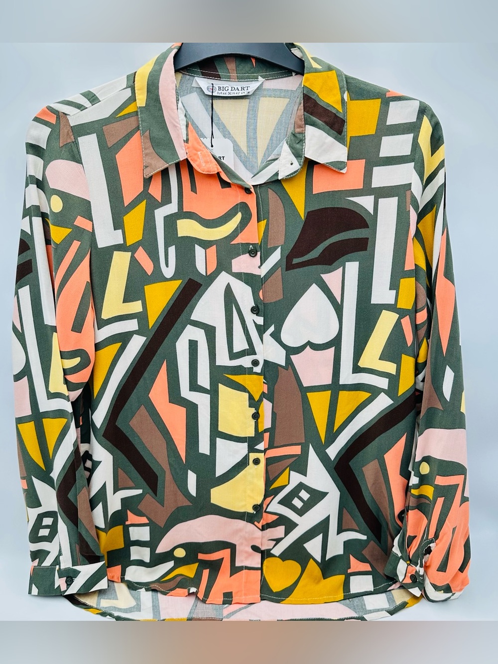 BIG DART Abstract Geometric Print Button Down Shirt Size L (Tag EU 44 / UK 14